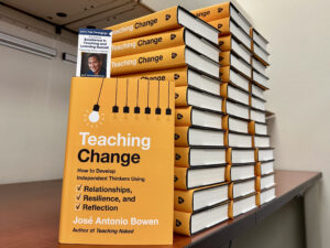 Stack of books ready to be distributed.